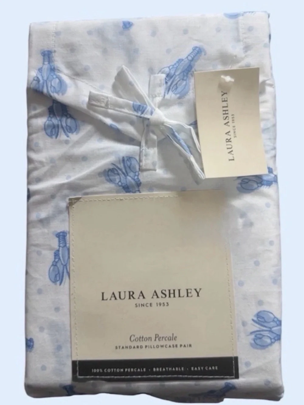 LOBSTER BLUE DOTS 2 PC Laura Ashley Nautical Cotton Pillowcases